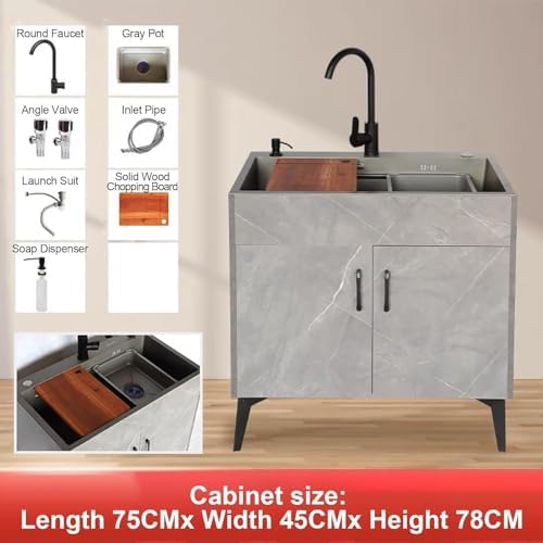 Utility Sink with Drainer, Hot & Cold Water Faucet, Freestanding Single Bowl Commercial Sink with Storage Shelves for Laundry, Garage & Utility Room