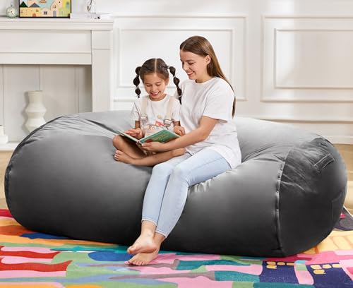 Image of Hobestluk 5FT Bean Bag Chair Large Beanbag Lounger with Removable Cover Adult Bean Bag Chair with Portable Handle Desgin for Living Room Bedroom (Grey, 5FT)