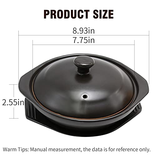 MDEOOSKY 1 Pc Glazed Ceramic Casserole, Clay Pot Rice Sandpot for Open Flame Cooking Suitable for Making Noodles, Stir-frying Moodles, Balck - Thumbnail 3