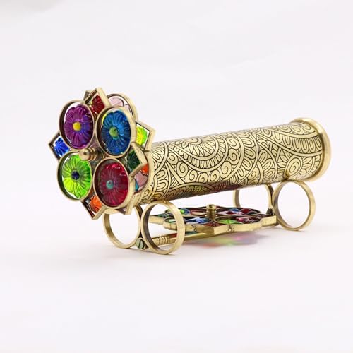 RII Handmade Brass Kaleidoscope with Interchangeable Wheels and Brass Display Stand-Unique and Uncommon Gifts for Special Occasions