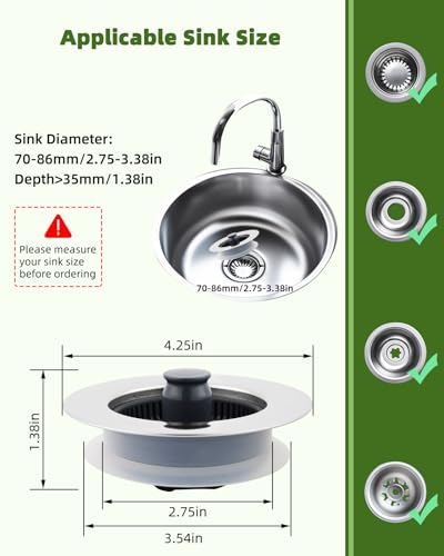 3 in 1 Kitchen Sink Strainer Stopper Combo, Pop Up Kitchen Sink Stopper with Chrome Stainless Steel Wraped Shell for US Standard 3-1/2 inch Drain Filter, Anti-Clog and Easy Clean - Thumbnail 5