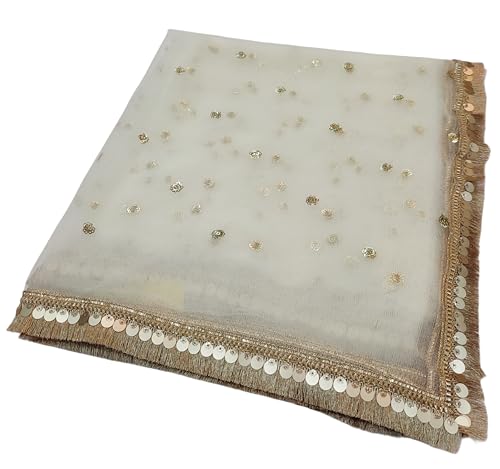 Image of Navti Creations Women's Lightweight Net Dupatta With Sequence Embroidery & Kiran Border (Length 2.25m)
