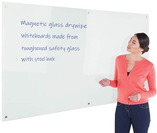 Wonderwall Magnetic Glass Whiteboard with Dry-Wipe Smooth Surface - 6 Sizes to Choose from, incl. (100 x 200cm) - Prestige Board Toughened Safety Glass with Steel Back