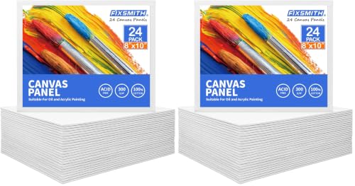 Image of FIXSMITH Canvas Boards for Painting 8x10 Inch, Super Value 48 Pack Paint Canvases, White Blank Canvas Panels, 100% Cotton Primed, Painting Art Supplies