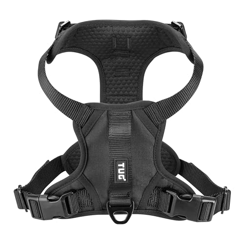 TUG Dog Harness with 2 Leash Connection Points | Adjustable, Padded, Lightweight | Handle on Back | No-Pull Front Clip (Small, Black)