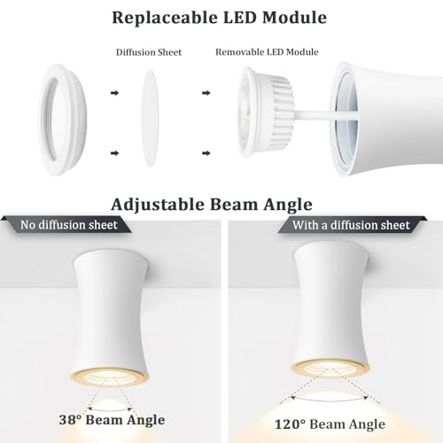 YindaLux Reflektor LED biały, Ø64 x 100 mm, ściemnialne reflektory sufitowe 3000K/4000K/6500K, IP44 Reflektor łazienkowy w zestawie 5 W 550 LM 230 V Moduł LED, aluminiowy reflektor sufitowy 4 sztuki