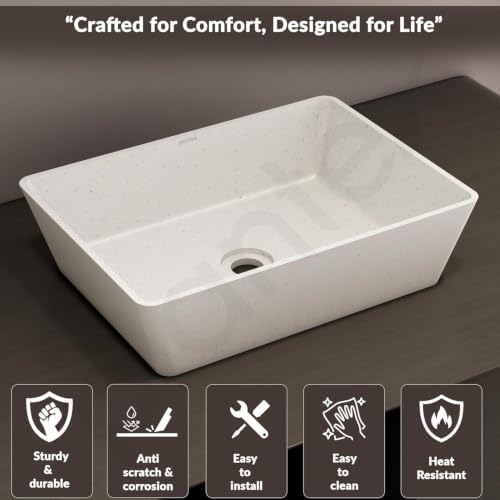 Image of Plantex Counter Top WashBasin for Bathroom /Granite Quartz Rectangle Tabletop Wash Basin /Vessel Sink Wash Basin Over Counter for Home /Restaurant (Grey Stone - 18 x 13 x 5 Inch)