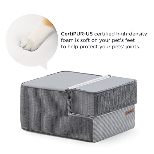 Lesure Dog Stairs For Small Dogs - Pet Stairs For Beds And Couch, Folding Pet Steps With Certipur-Us Certified Foam For Cat And Doggy, Non-Slip Bottom Dog Steps, Grey, 3 Steps #TOP3