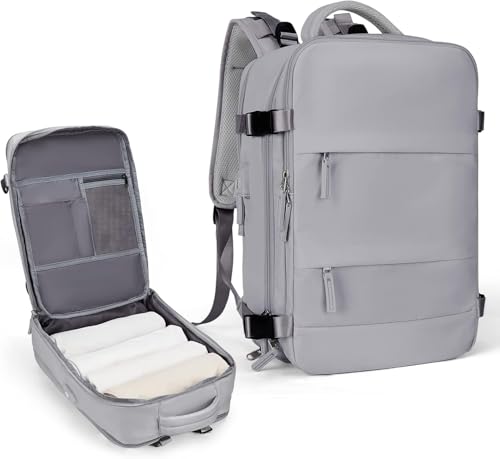 Mochila de viagem grande para mulheres e homens, mochila de mão, mochila de caminhada, Compartimento para Notebook, Sapatos e Entrada USB, para viagens, Cinza, 30L, Mochilas de viagem (Cinza, Grande)