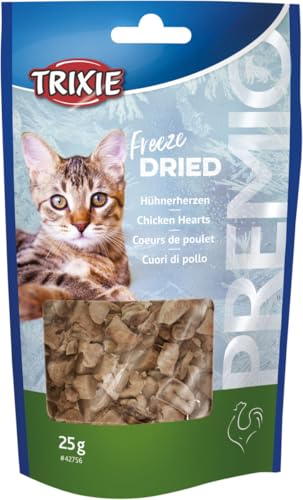 Trixie Premio Freeze Dried Hühnerherzen | 3er Pack | 3 x 25 g | Monoprotein-Snack für Katzen | 100% Hühnerherzen | Gefriergetrocknet, geschmacksintensiv und proteinreich