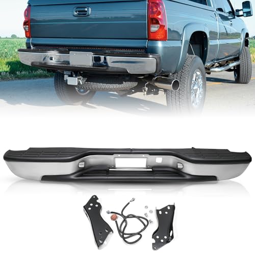 TUSDAR Rear Bumper Replacement For 1999-2006 Chevy Silverado GMC Sierra 1500 2500, 2007 1500 Classic Fleetside/Styleside Bed w/o Rear Sensor Hole Chrome GM1103122