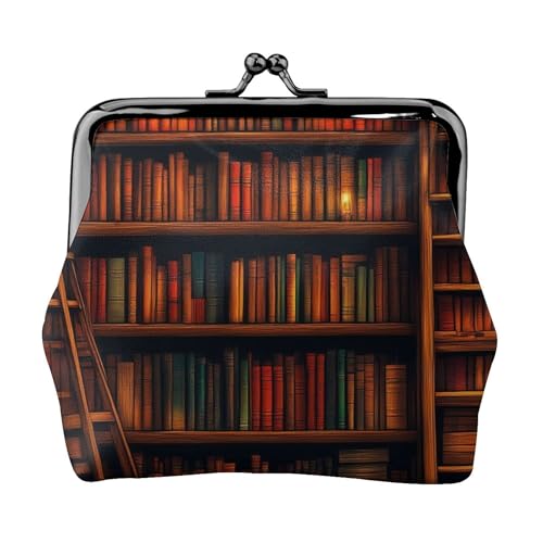 Coin Purse Bag Pouch Kiss-Lock Change Purse Small Wallets Coin Pouch For Women (Library Bookshelf Vintage (1))