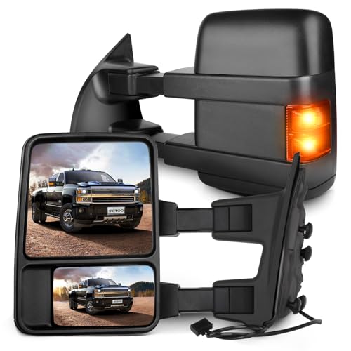 SCITOO Tow Mirrors fit for 1999-2016 for Ford for F250 for F350 for F450 for F550 Super Duty Pickup Manual LED Smoke Signals Lamps View Mirror Pair