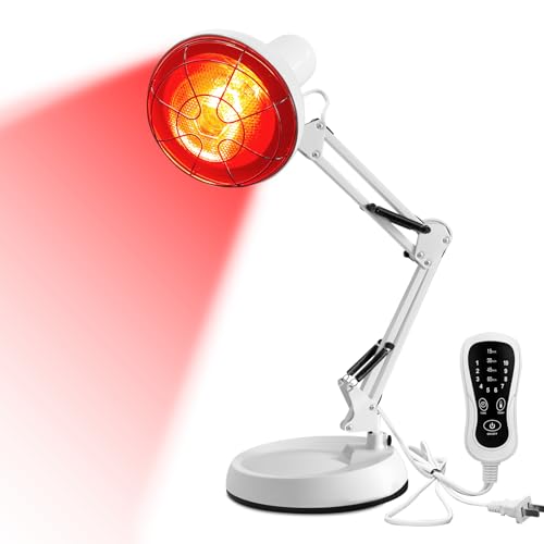 Lampara Infrarrojos 150W, TERVON Lampara Calor Infrarrojo, 10 Niveles de Temperatura Ajustables con Temporizador, Lámpara de Infrarrojos, Lampara Luz Roja Infrarroja para Aliviar El Dolor