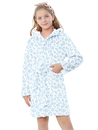 Image of Umeyda Girls & Women Fleece Hooded Robes, Soft Fuzzy Bathrobe Warm Plush Fluffy Bath Robe for Kids Womens