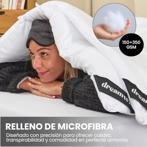 DREAMWAY - Edredón de 220x240 cm, 4 Estaciones, 2 Piezas, Incluye edredón para Todo el año, 220 x 240 cm, 300 gsm, edredón de Verano de 220 x 240 cm, 150 gsm, 2 edredones con Botones, para Cuatro - imagen 3