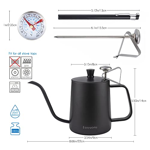 Easyworkz Gage Hervidor de café con Cuello de Cisne de Acero Inoxidable con termómetrocuello y Boquilla Larga,600ml - Imagen 3