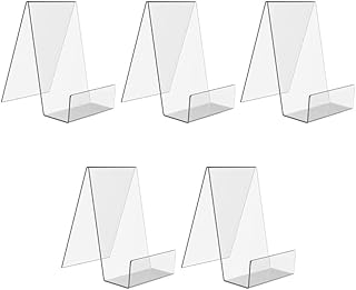 5 Pack Acrylic Book Display Stand Holders, Clear Table Stand Display Brochure Clear Holder for Album Magazine Picture Postcard Organize & Display