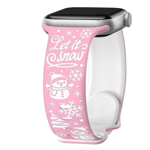 Vieeki Christmas Snowman Watch Band for Women Men (Compatible with Apple Watch 40mm 41mm 42mm 44mm 45mm 46mm 49mm) (Engraved Replacement Strap for iWatch Series Ultra SE 11 10 9 8 7 6 5 4 3) Pink/White Snowmans 38mm by Vieeki - Used condition - US$10.22