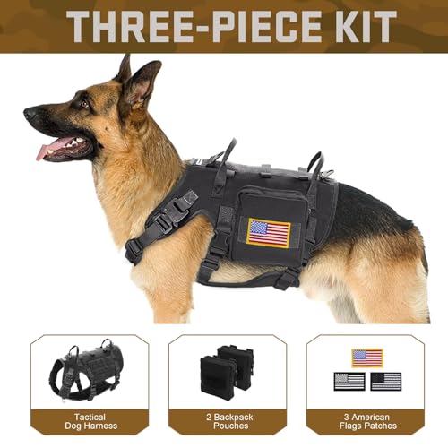 Forestpaw Dog Harness Medium Sized,Tactical Dog Harness with Handle,No Pull Military Style Service Dog Vest with Pockets Adjustable for Medium Dogs,Black,Chest 17-25"