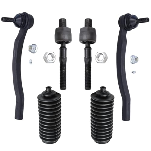 Detroit Axle - Front 6pc Tie Rods Kit for 2001-2002 Volvo V70, 2003-2007 XC70, 2003-2014 XC90, 4 Suspension Inner & Outer Tie Rod Ends 2 Boots Replacement