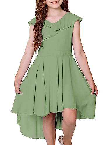 Blibean Girl Summer Dresses Tween Kid Party Clothes Semi Formal Dress Toddler Outfit Sleeveless Ruffled Clothing For Special Occasions Vestidos Niñas Size 6-7 Years Medium Green #TOP9