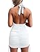HOCILLE Women's Sexy Halter Bodycon V Neck Backless Ruched Drawstring Mini Club Party Dresses, Small, White