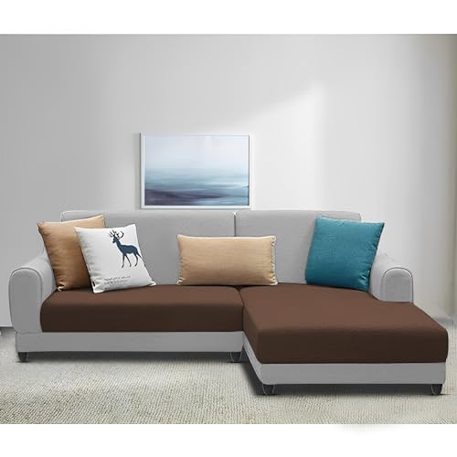 Image of Kraven RHS 4 Seater L Shape Sofa Set for Living Room (Brown Grey Fabric) Premium Fabric Sofa