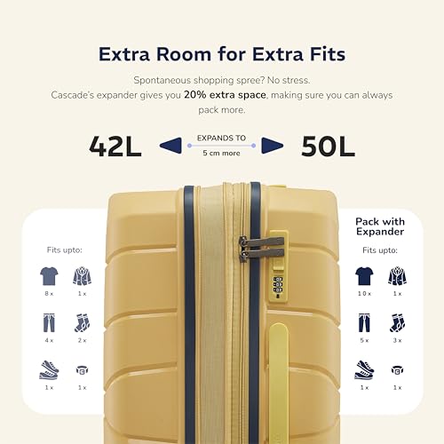 Image of Provogue Cascade Hard-Sided PP 55 Cm Suitcase /Cabin Trolley Bag Small| Expandable Space with 8 Wheels Trolley Bags for Travel |Lightweight with Combination Lock|5 Year Warranty (Golden Yellow)