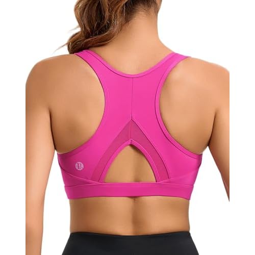 RUNNING GIRL Sports Bras for Women High Support Moulded Cup High Impact Sports Bras Racerback Workout Running Yoga Bra 3045 Hot Pink Medium