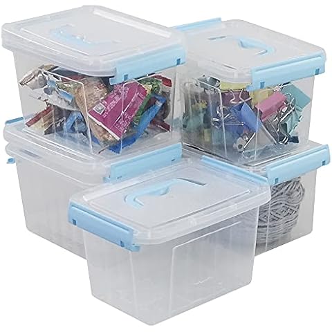 Fosly Small Clear Storage Box, 3 Liter Plastic Box with Lid Set of 6 Cover