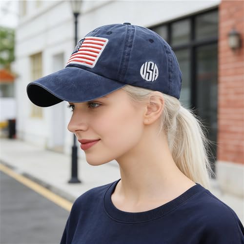 Image of American-Flag-Embroidery-Baseball-Cap for Men Women Low Profile Adjustable Dad Hat Washed Vintage Patriotic Hat