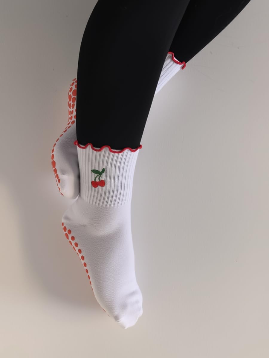 Lindos calcetines de pilates para mujer, calcetines de yoga con volantes, antideslizantes, calcetines antideslizantes para entrenamiento de barra