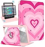 Kidcube for Amazon Kindle Fire 7 Tablet Case 12th Generation 2022 Release for Women Girls Cute Girly Folio Cover Heart Design Rotating Stand with Auto Wake/Sleep for Kindle Fire 7 Cases 7'