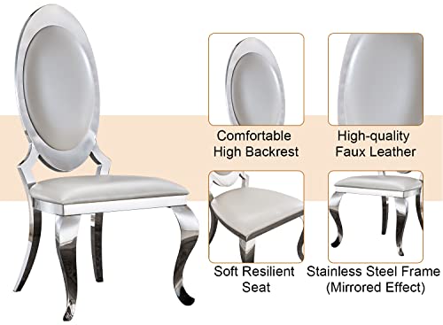 Goderfuu Dining Chairs Set Of 4 - White Leather Upholstered Dining Chairs With Silver Stainless Steel Legs, Kitchen Dining Room Chairs With Round Back, Luxury Dining Chairs Accent Chairs Side Chairs #TOP3