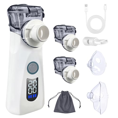 Mit 2 Medizinbechern inhalator,Aufladbarer Tragbares inhaliergeräte für Erwachsene & Kinder Atemwegsbeschwerden,intuitiver LED-Bedienung und Timer-Funktion Effiziente Aerosol-Therapie