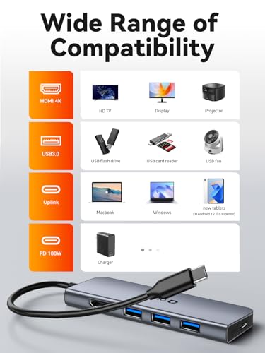 USB C Hub, QUUGE 5in1 USB C HDMI Adapter with 4K@30HZ HDMI, 100W PD, 3×USB A 3.0 Ports, Aluminum Ultra Slim Hub for Switch, MacBook Air/Pro, Galaxy S/Z/Note Series & More. - image 7
