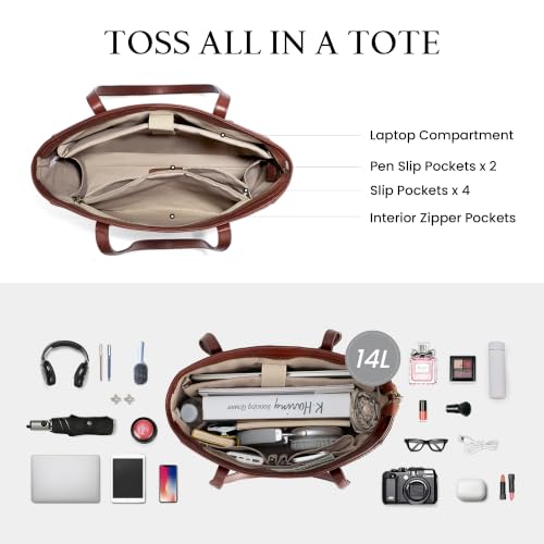 Image of befen Vintage Genuine Leather Work Tote Bag for Women, Tote Bag with Zipper