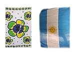 Generico RICEVI 2 Pareo de playa Bandera Argentina y Brasil de algodón Rayón, 165 x 120 cm con flecos de regalo amuleto llavero Cuerno