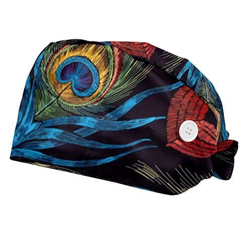Chapeaux de travail unisexes à motif plumes de paon pour hommes et femmes - Lot de 2 pièces