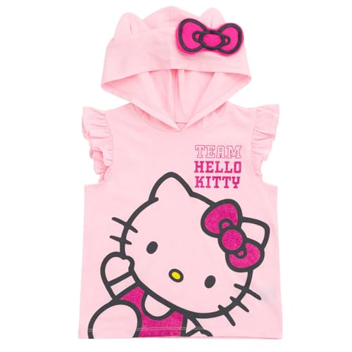 Pantalones cortos de rizo y camiseta con capucha Hello Kitty para días de parque y playa 3