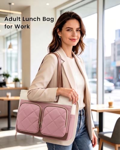 Image of LOVEVOOK Lunch Box Tote Bag for Women, 15.6 Inch Laptop Work Bag with Lunch Compartment, Oversized Tote with 40oz Cup Holder for Teacher, Nurse & Office Commuter