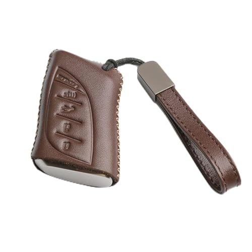 WFMJ Leather for Lexus UX200 LS500H LS500 LC500 ES300h LC500h ES350 Remote 4 Buttons Key Case Holder Cover Fob Chain (Brown)