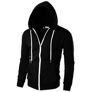Ohoo Mens Slim Fit Lightweight Zip Up Hoodie with Pockets Long Sleeve Full-Zip Hooded Sweatshirt/DCF002-BLACK-L