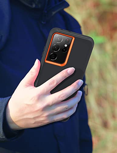 Mxx Case Compatible With Galaxy S21 Ultra, 3-Layer Super Full Heavy Duty Body Bumper Cover/Shock Protection/Dust Proof, Designed For Samsung Galaxy S21 Ultra 5G (6.8 Inch) 2021 - (Orange/Gray) #TOP4