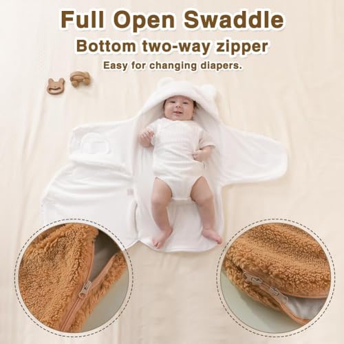 Image of AiWMGL Baby Winter Fleece Swaddle Blanket 3-6 Months Boys Girls Warm Adjustable Newborn Swaddling Wrap Soft Plush Sacks