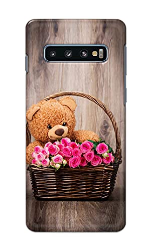 Image of PRINTFIDAA Roses and Teddy Bear in The Wicker Hard Back Cover for Samsung S10 Plus (6.4 inch), SM-G975F / DS, SM-G975U, SM-G975W Back Cover -(P6) KAT1004
