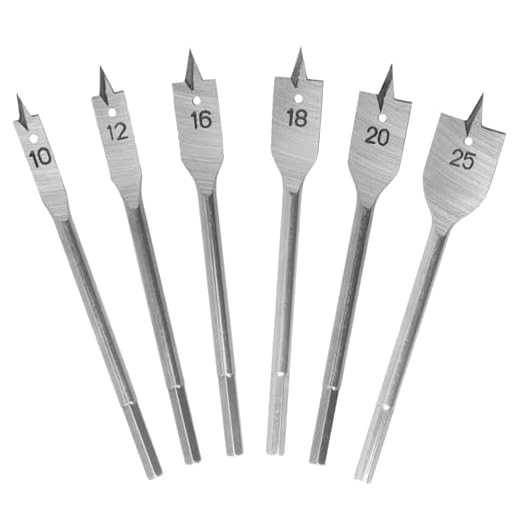 DekoTech 6-Piece Spade Drill Bit Set – Carbon Steel Paddle Bits with 1/4" Hex Shank – Fast Drilling for Wood, Plywood, Particle Board & Fiberboard (10mm-25mm)