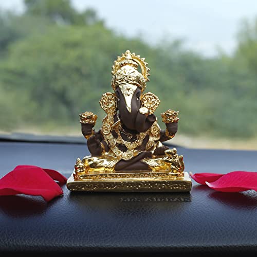 Image of Neodrift Ganesh Idol for Car Dashboard (Real 24kt & 999 Silver Plated, Dual-Tone Gold & Silver) (Model ND12) - Enhance Your Drive
