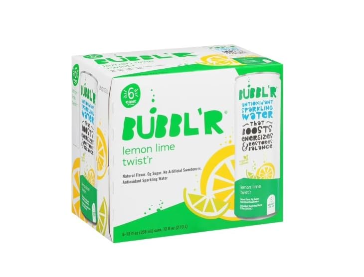 BUBBLR_Blood Antioxidant Sparkling Water, 12 Fluid Ounces, 6 Count (Lemon Lime Twist'r)